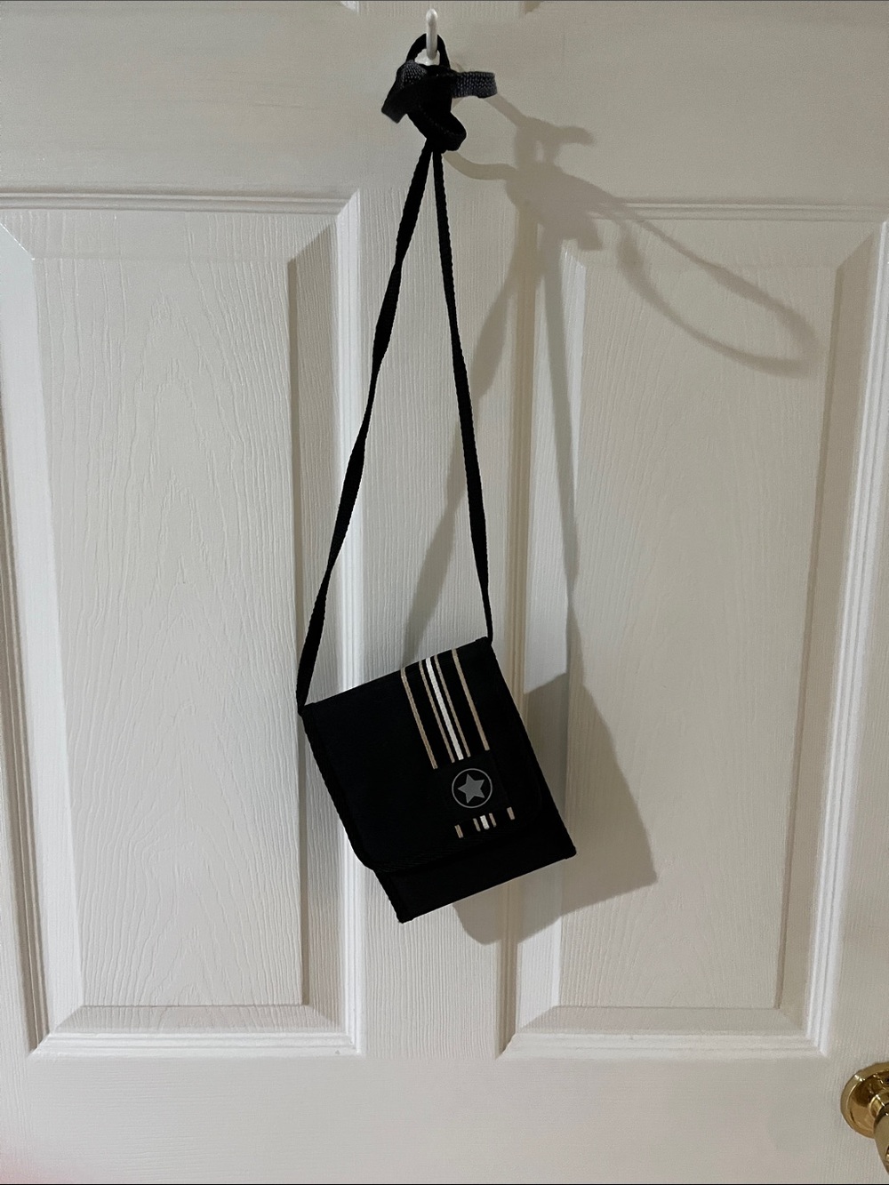 Black Crossbody Shoulder Bag with Stripe Accent
